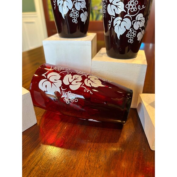 Ruby Red Anchor Hocking Grape Patterned Glass Tumblers. - Picture 11 of 12